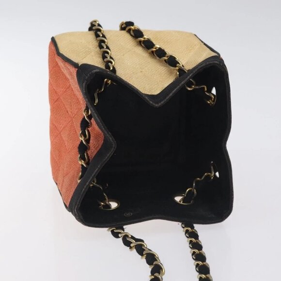 CHANEL Matelasse Chain Hand Bag Raffia Orange Gold CC Auth 130503 - Picture 6 of 15
